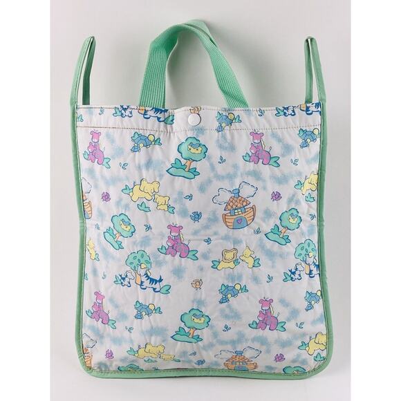 Vintage Baby Sac Vinyl 90s Diaper Bag Tote Pastel Zoo Animals Bazaar 1997 Purse - Picture 5 of 9